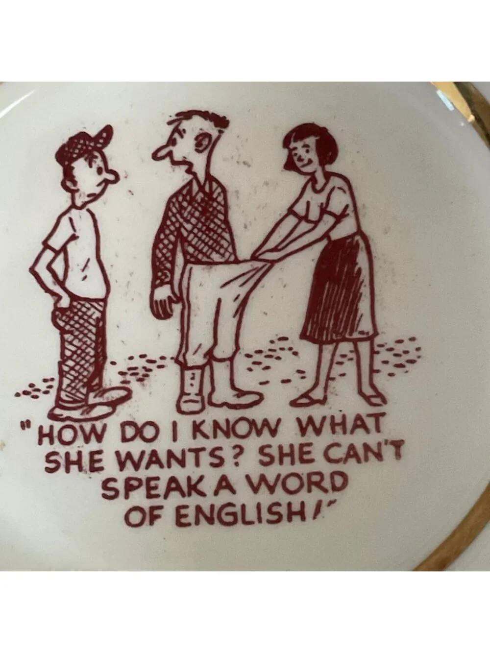 Vtg Tuscarora Summit PA Ashtray Risqué Adult Humor Gold Trim Mid Century MCM